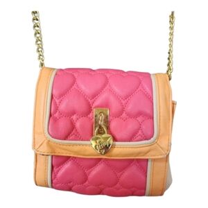 Betsey Johnson Quilted Puffed Hearts Pink and OrangeCrossbody Bag